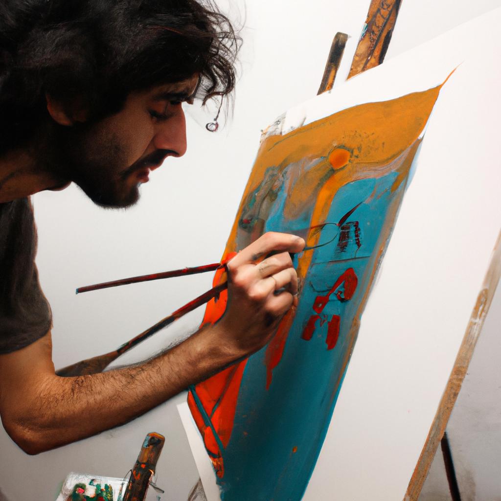Artist painting on a canvas